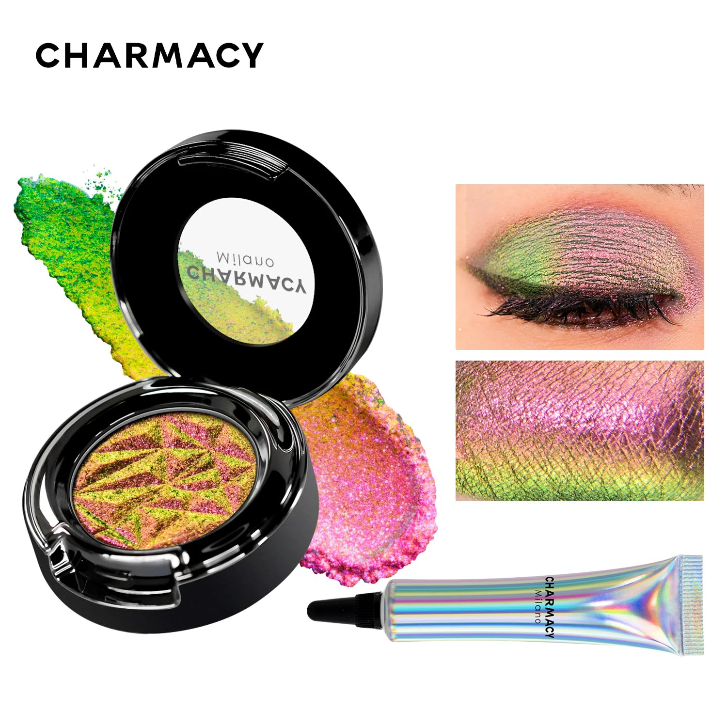 CHARMACY Multichrome Glitter Eyeshadow Set with Primer